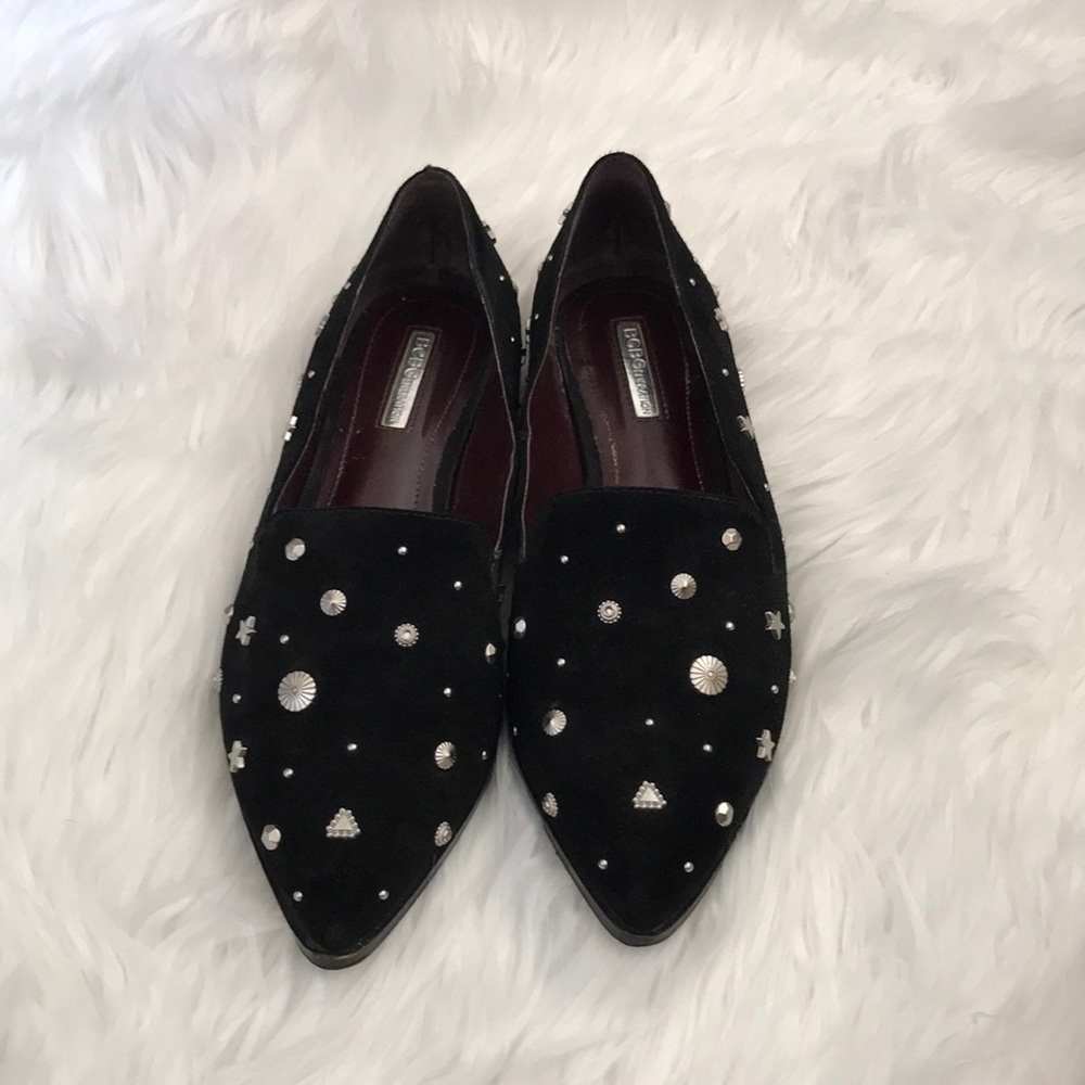 BCBGeneration Black Studded Suede Loafers Size 9.5
